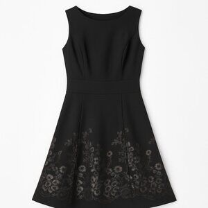 Calvin Klein Flare Dress with Floral Embroidery